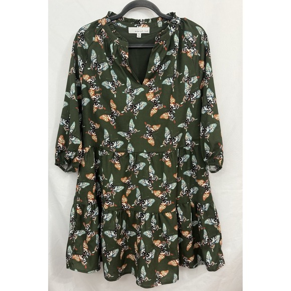 Adelyn Rae Dresses & Skirts - Adelyn Rae Green Butterfly Dress 3/4 Sleeve‎ Pockets Womens Size M